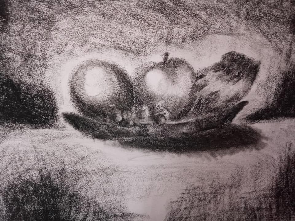 Charcoal sketch of fruits