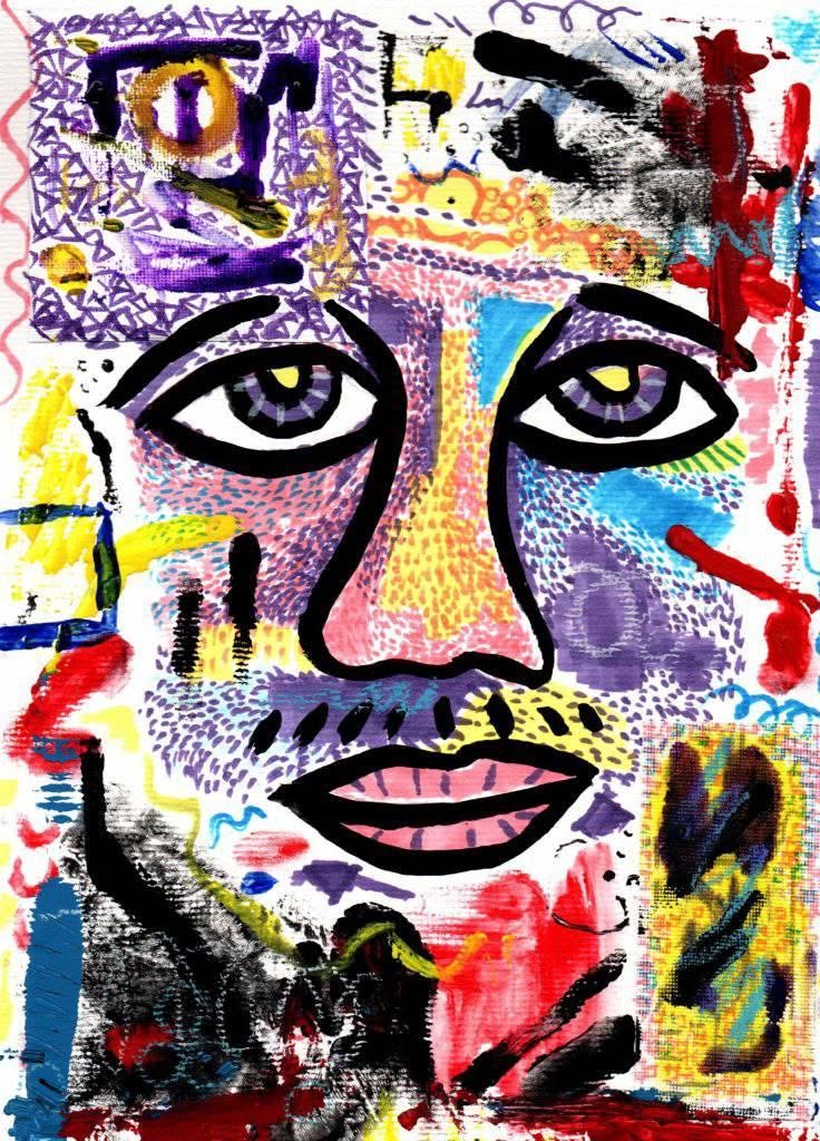 An abstract face with paints
